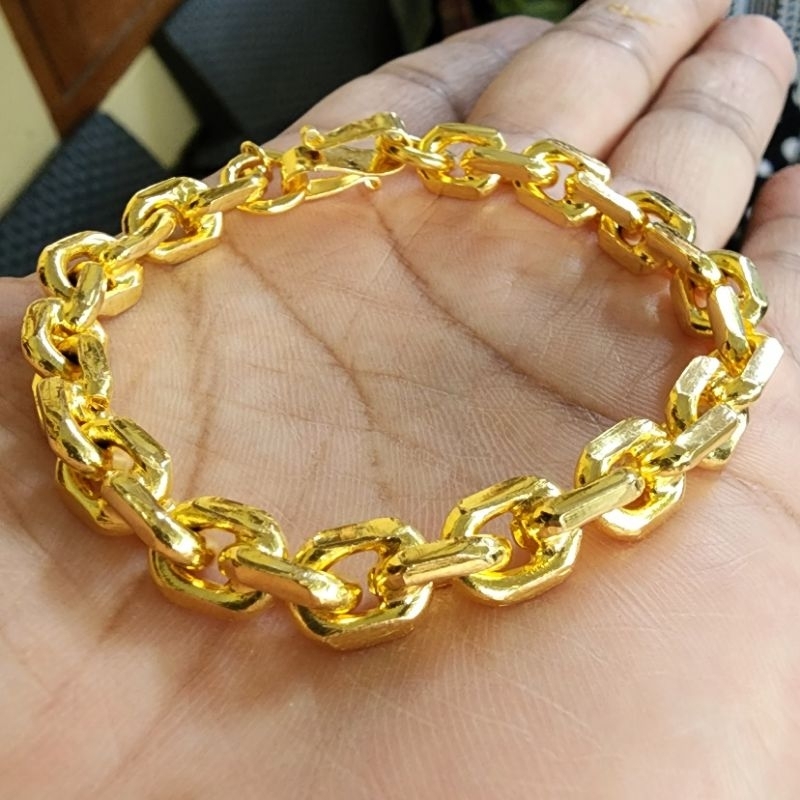Gelang Rante Kapal Jumbo Tebal 9mili Tembaga Lapis Emas Gold Plated Nori Nuri Rantai Medan