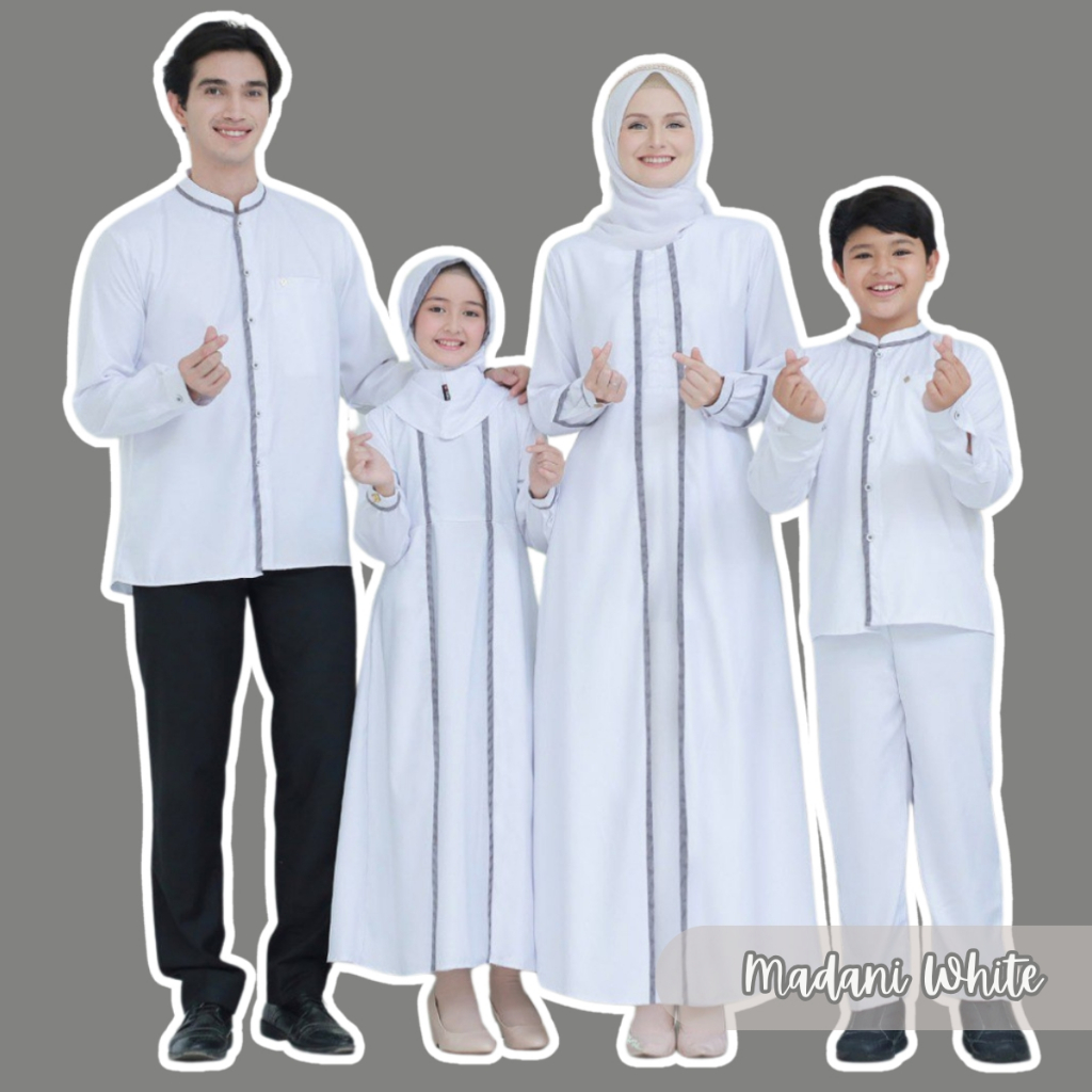 Baju Lebaran Couple Pasangan Set Premium Keluarga Silmi Madani Family White