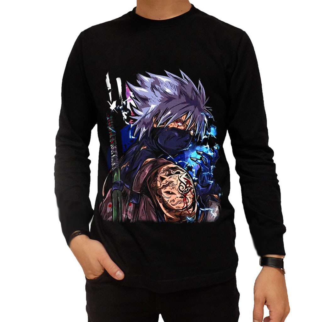 KAOS LENGAN PANJANG PRIA DISTRO KAKASHI NARUTO / BAJU PANJANG COWOK KEREN / KAOS DISTRO PRIA TERBARU