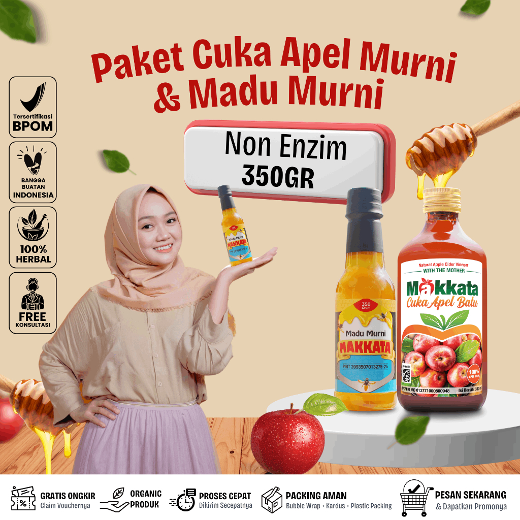 

Paket Makkata Cuka Apel Murni Unfiltered Unpasteurized – Madu Murni Lebah Liar 350gr Tanpa Enzim