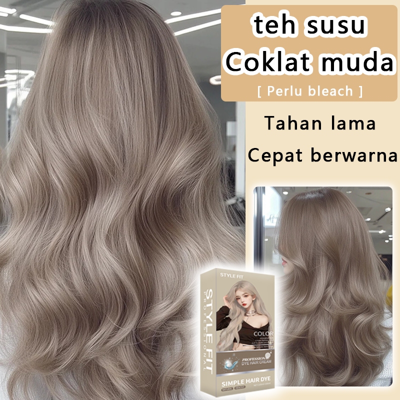 [Warna trend]STYLE FIT cat rambut  200ml  milk tea ash grey,Membuat kulit tampak cerah,Lebih indah,S