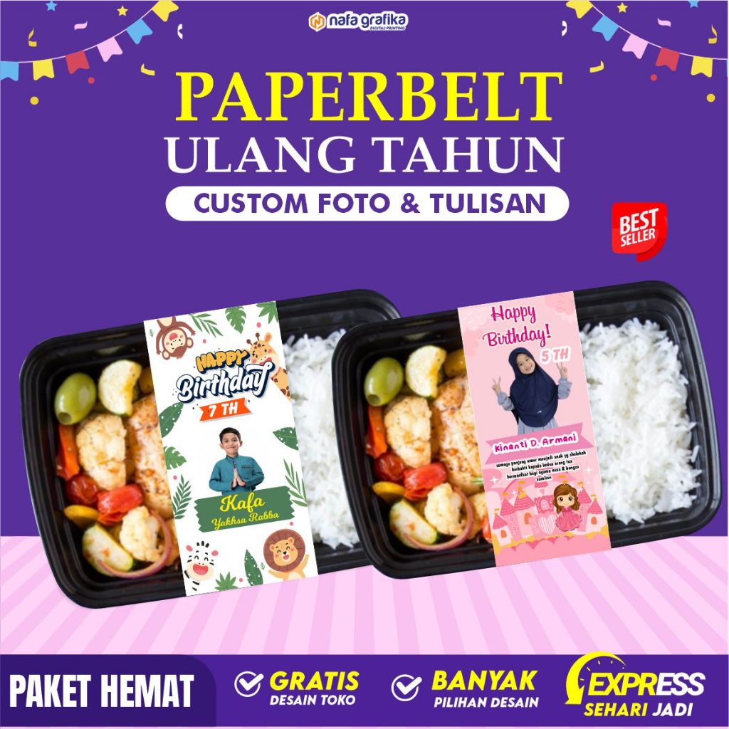 

Paperbelt Ulang Tahun Anak Custom Label Bento Stiker Ultah Gratis Desain Launch Box Custom Foto