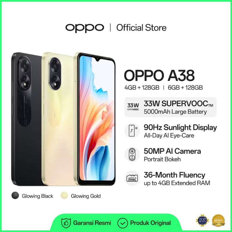 [COD] HP SECOND OPPO A38 4/128GB & 6/128GB [5000mAh SUPERVOOC 33W, 90Hz Sunlight DIsplay, 50MP AI Ca