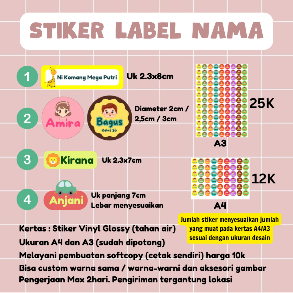 

(Alatempursekolah) STIKER NAMA LABEL NAMA ANAK A3
