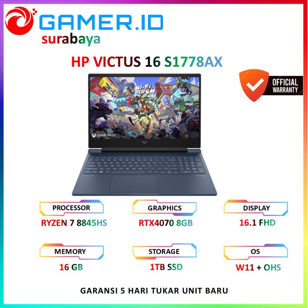 LAPTOP HP VICTUS 16 RYZEN 7 8845HS RTX4070 8GB / 16GB 1TB 16.1FHD 165HZ