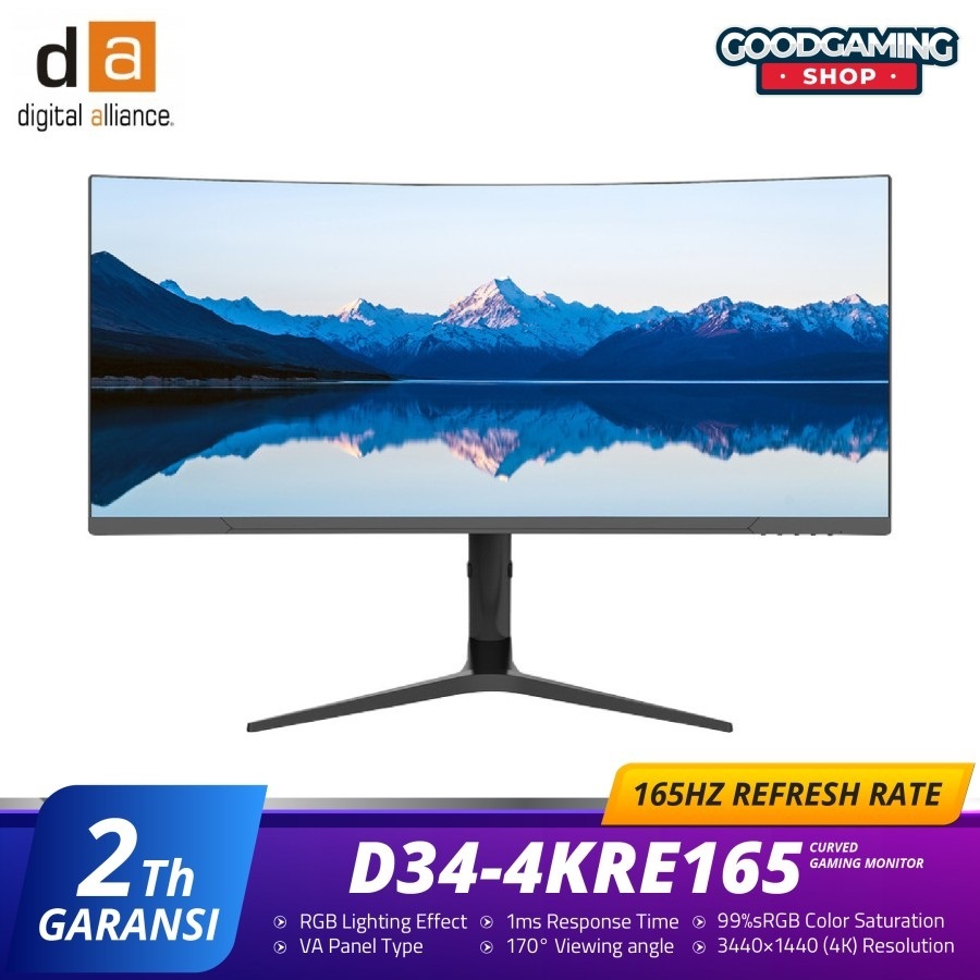 Monitor LED Digital Alliance 34" 165Hz VA 4K Curved D34-4KRE165 - Monitor Gaming