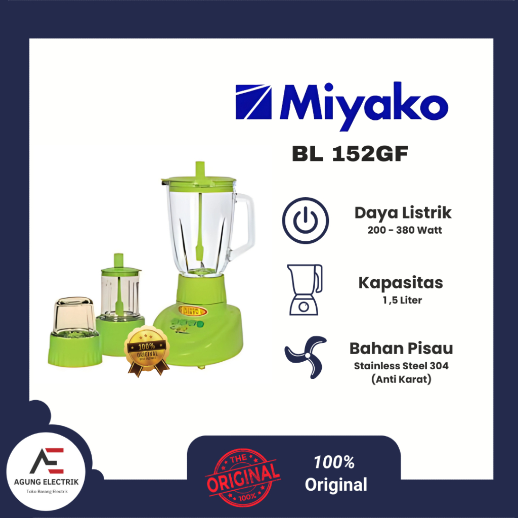 Blender Miyako BL 152GF Blender Pisau Stainless Steel 304 (Anti Karat)