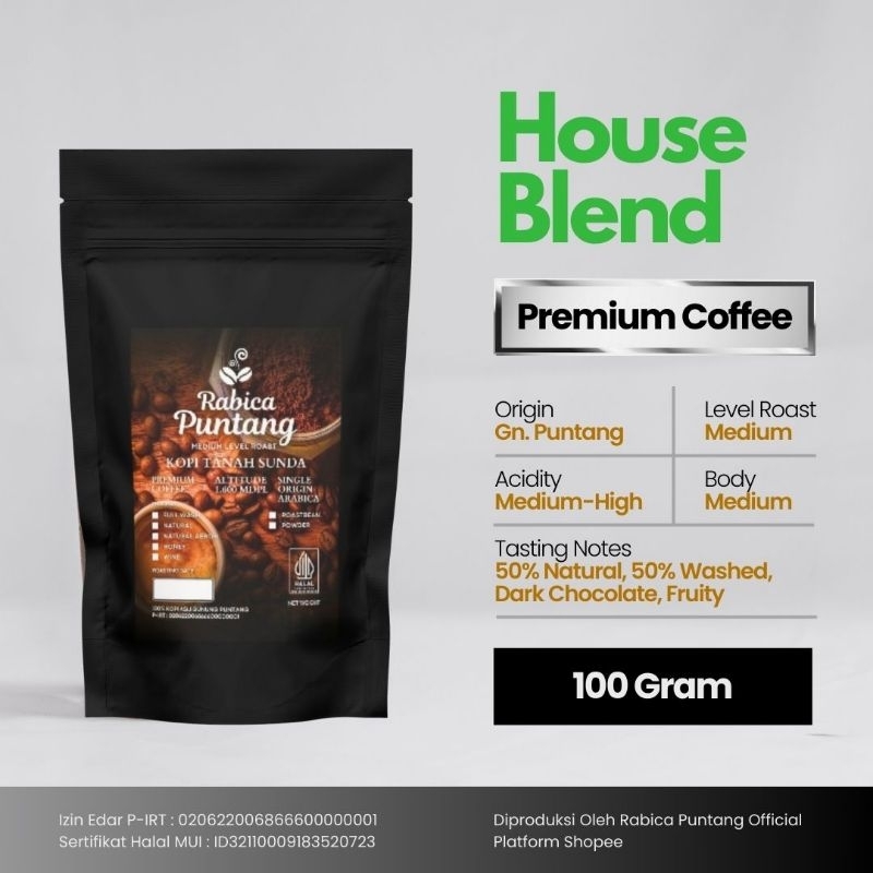 

Biji Kopi Bubuk Arabika Puntang Premium Original House Blend Process 100 Gram