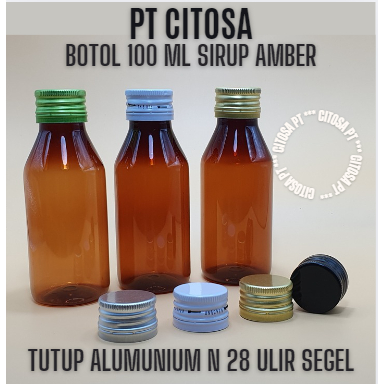 Botol Sirup 100 ml Coklat Pet Tutup Alumunium / Plastik / Botol Tutup Alumunium / Botol Sirup Obat /