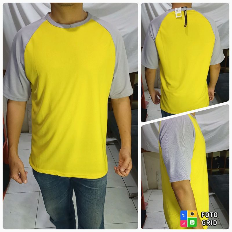 Kaos Lengan Pendek Kuning Pria Raglan Bahan Katun Adem Murah