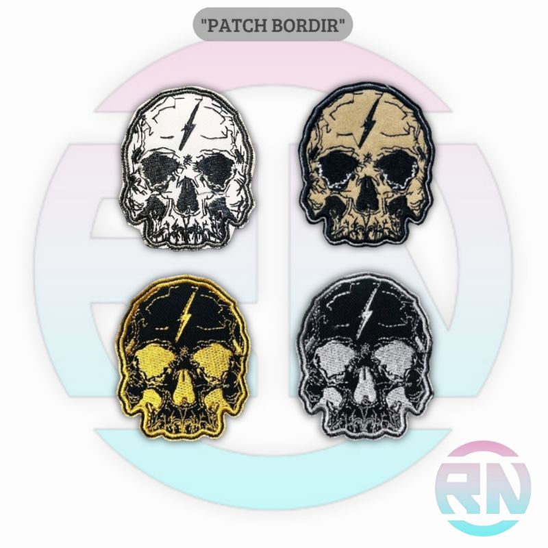 Emblem Patch Jahit Bordir Motif Kepala TENGKORAK KEREN Logo Iron Patch Bordir Emblem Tengkorak Patch