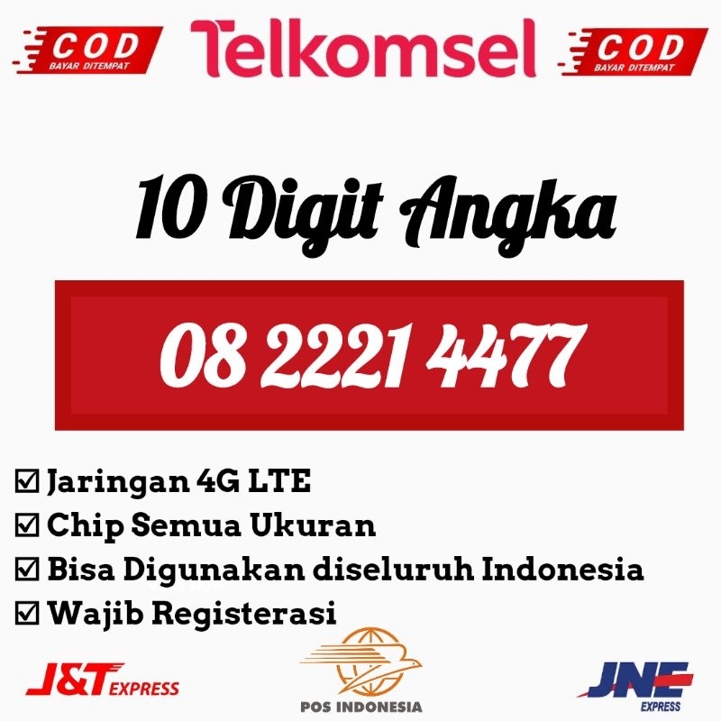 Kartu Perdana Nomor Cantik Telkomsel 4GLTE 10 Digit Angka Seri 2221 4477