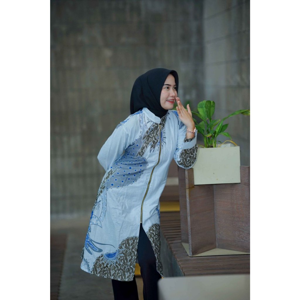 Safira Atasan Tunik Batik Premium Panjang Kantor Wanita Motif Katun