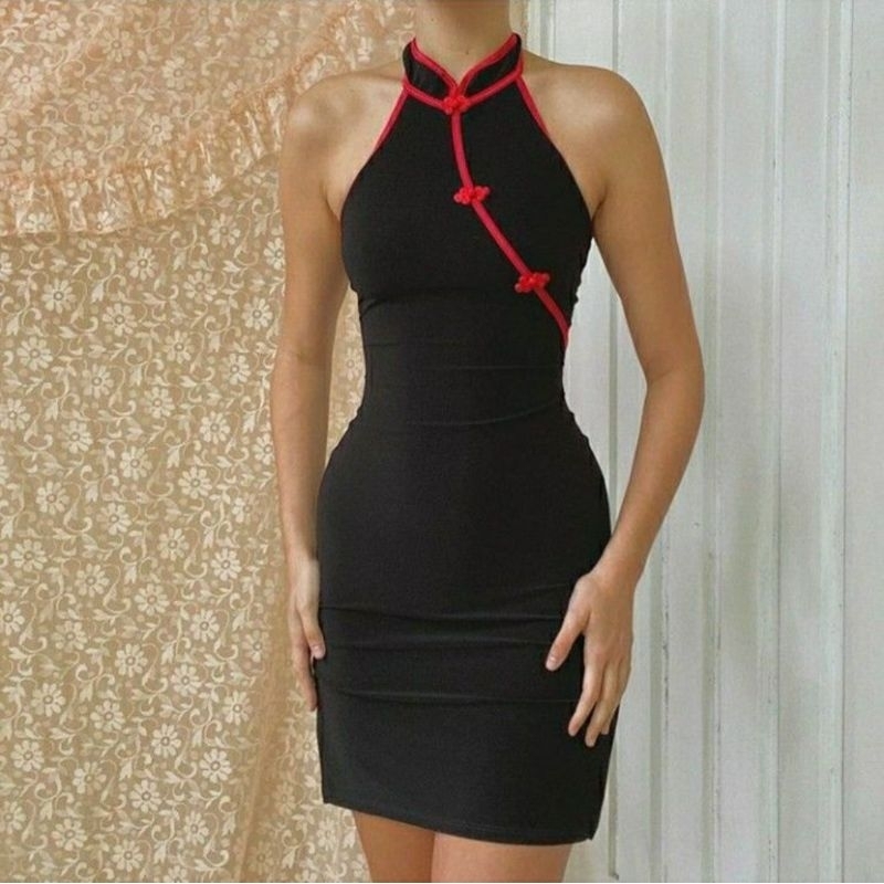 DRESS CEONGSAM KERAH SHANGHAI KANCING BODYCON YUKENSI FASHION WANITA KEKINIAN