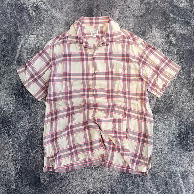 "MELTING POT STUDIO GRAPHIC PLAID FLANNEL SHIRT - CREAM"