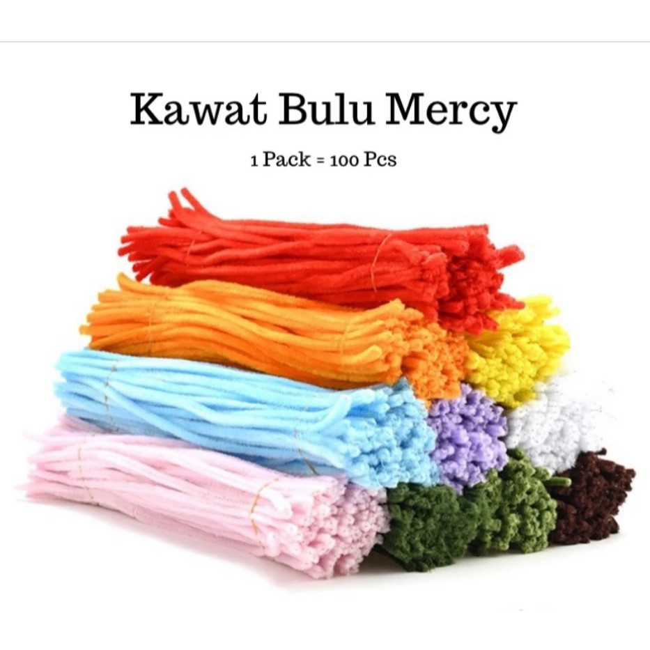 [100Pcs] Kawat Bulu Mercy Merci 30Cm Pastel Kertas Bunga Kawat Mainan Anak Craft Kerajinan Tangan