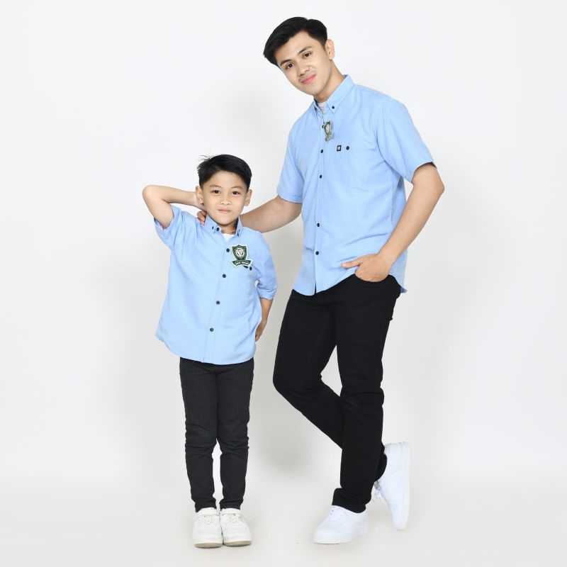 kemeja polos lengan pendek couple ayah dan anak warna soft blue