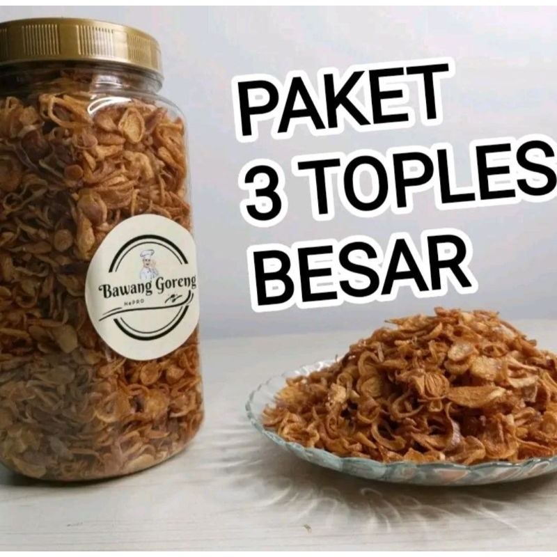 

PAKET 3 TOPLES BESAR (Asli) Brambang Goreng (Bawang Merah Brebes) Tanpa Campuran Tepung Toples 700ml