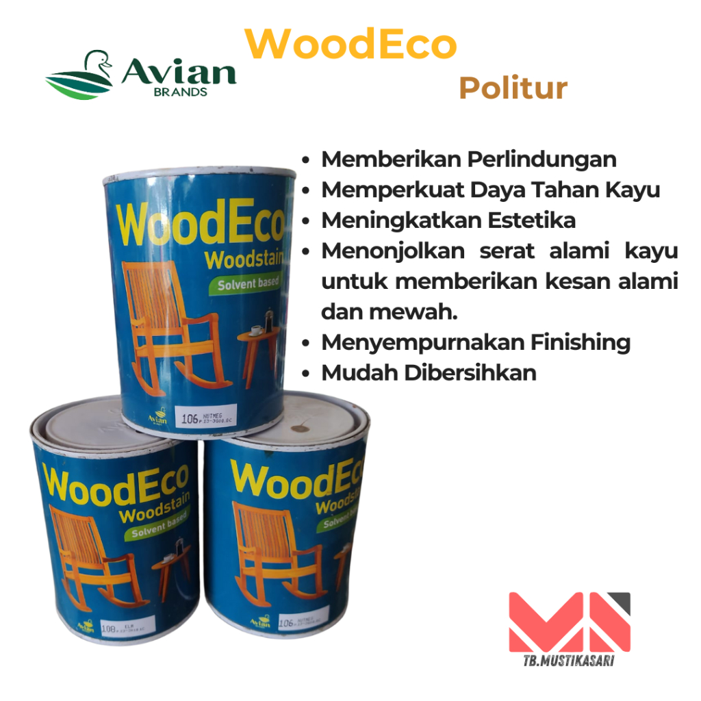 Politur Avian WoodEco Woodstain Pelindung Kayu 0.9 Liter