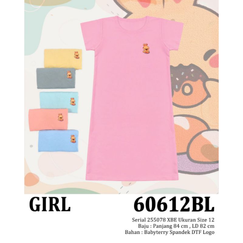 60612BB / BL Lemone daster anak size 12 dress babyterry polos