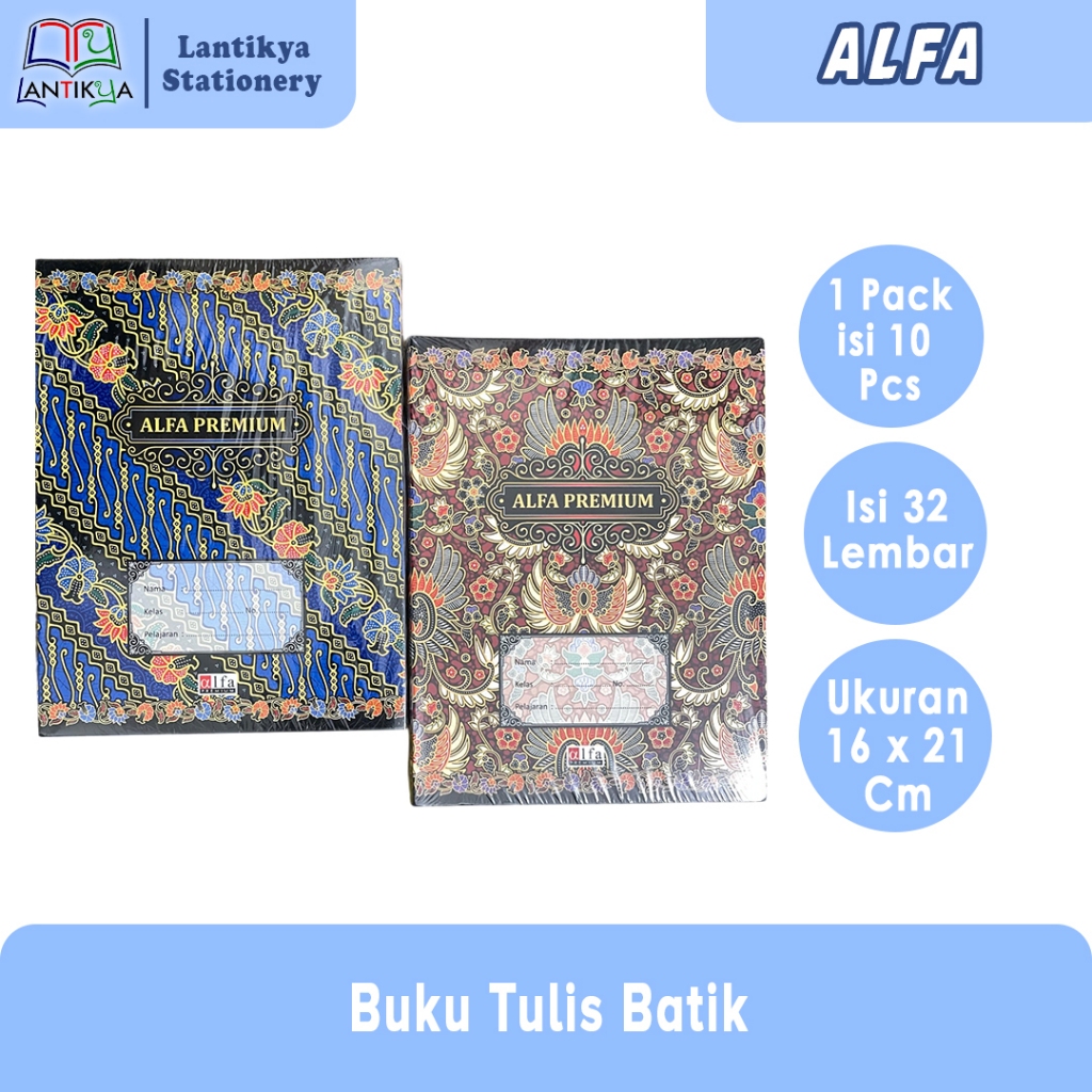 

BUKU TULIS ALFA BATIK ISI 32 LEMBAR UKURAN A5 (1 PACK )