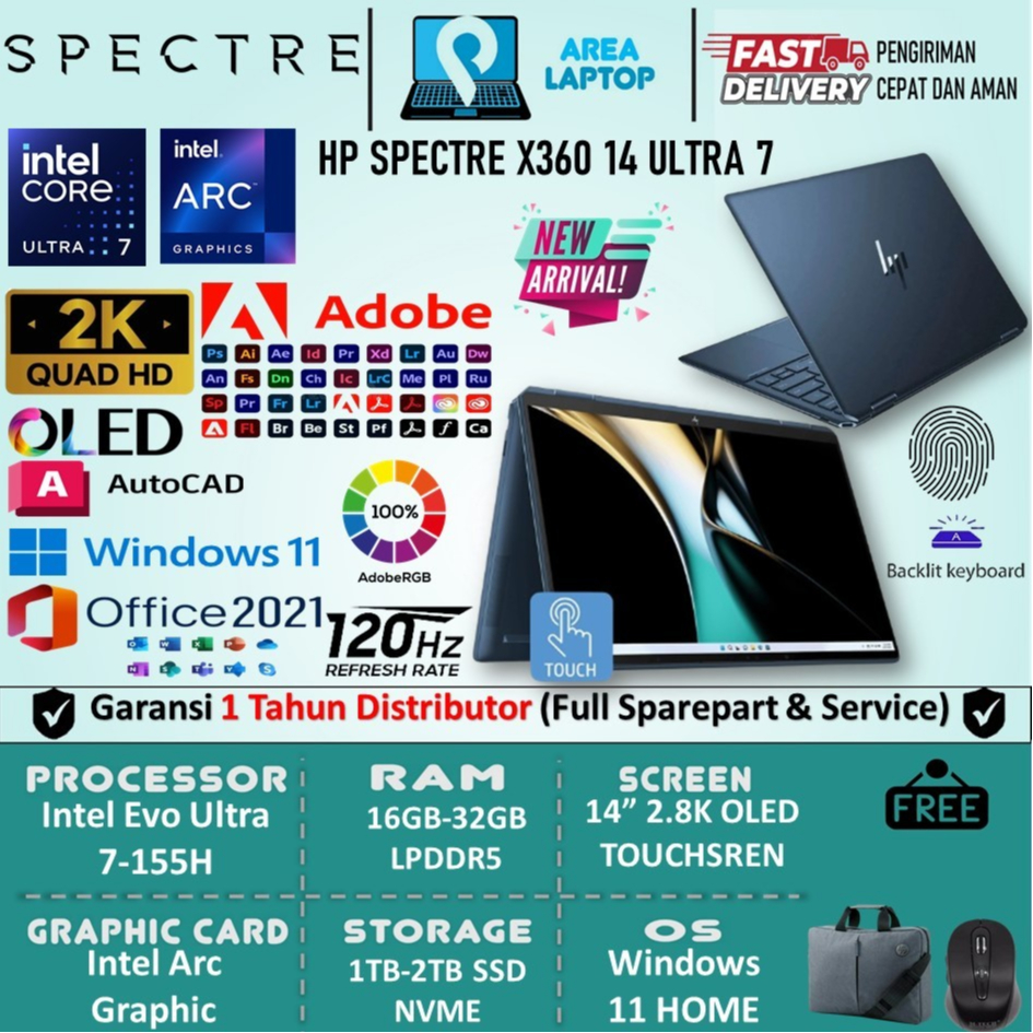 Laptop Flip 2in1 HP SPECTRE X360 14 Intel EVO Ultra 7 155H  32Gb 2Tb SSD 2.8K OLED 120Hz Touchsren