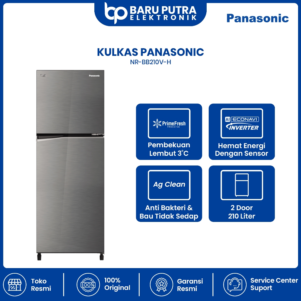 Panasonic NR-BB210V-H Kulkas 2 Pintu [210 L] - Glory Grey