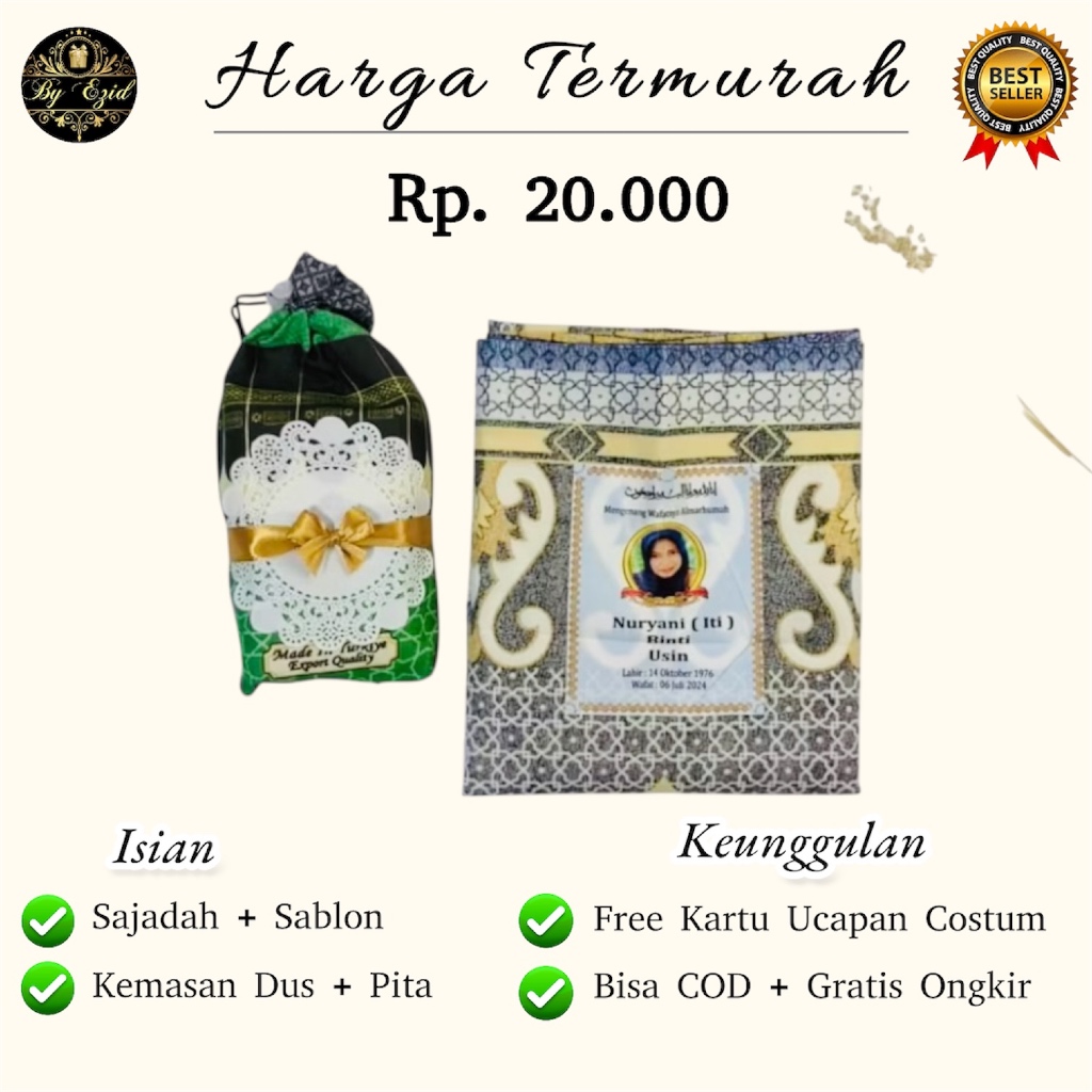 Souvenir Sajadah Besar Sablon Nama Tahlil Tahlilan 40 100 1000 Hari Haul Parcel Murah Suvenir Pengaj