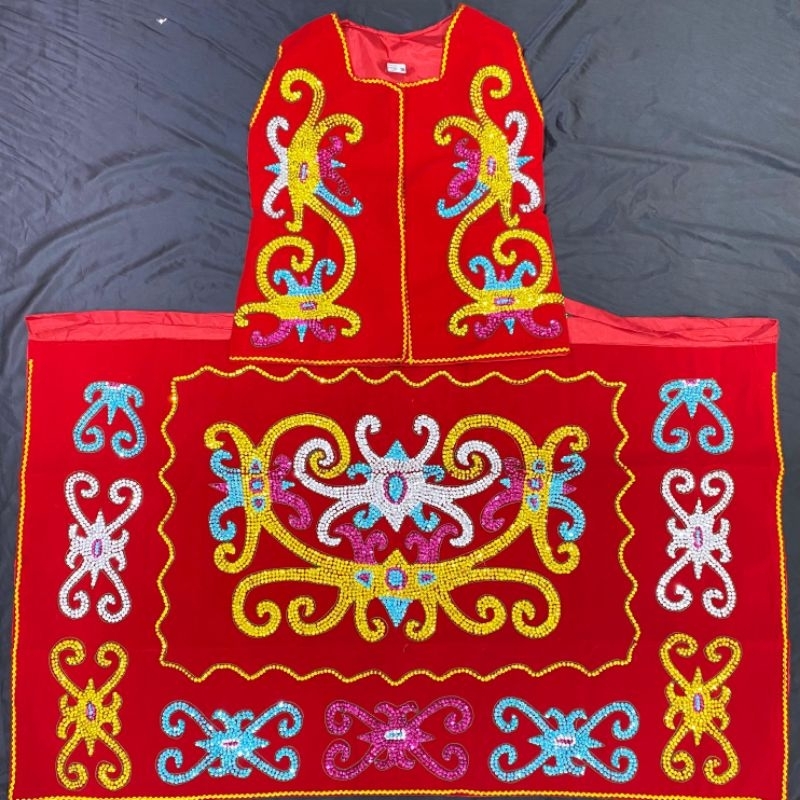 BAJU ADAT DAYAK KALIMANTAN//SET BAJU &ROK//BAJU ADAT DAYAK MERAH//BAJU ADAT CEWE