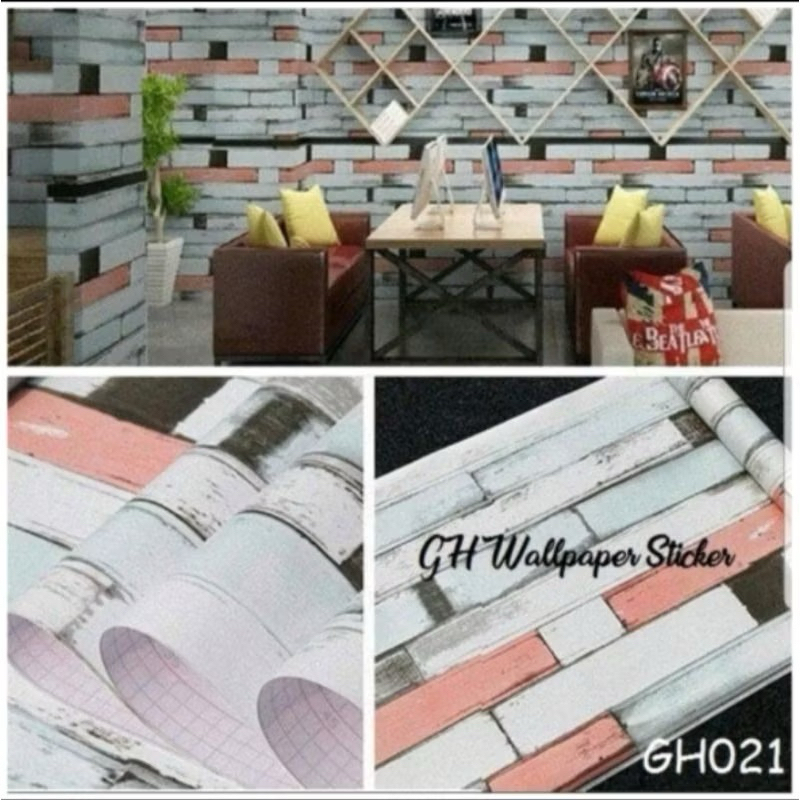 wallpaper sticker dinding motif bata / wallpaper ruang tamu