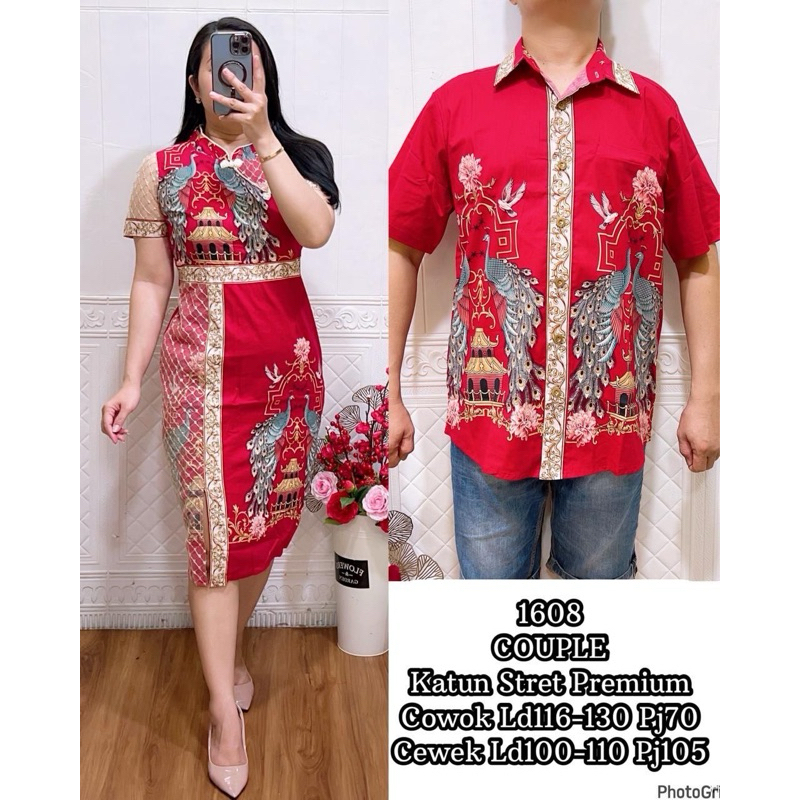 batik couple set kemeja + dress katun stretch premium 2120-566197 bigsize ket foto