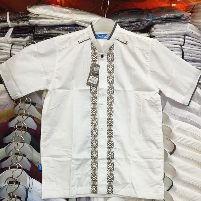 Baju Koko Syahdika Junior / Anak Tanggung Putih BW Aplikasi Lengan Pendek / Atasan Anak Tanggung / S