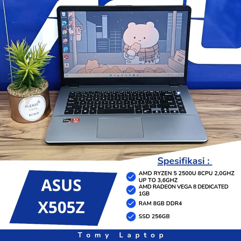 LAPTOP BEKAS ASUS X505Z/ AMD RYZEN 5-2500U/ AMD RADEON VEGA 8/ RAM 8GB DDR4/ SSD 256GB/ 15,6INCH