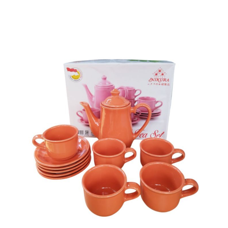 Tea set NIKURA 12pcs/teko set cangkir/gelas tatakan/teko orens cangkir orens tatakan orens