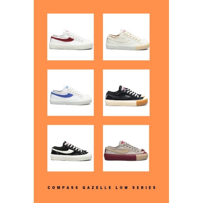 [ORIGINAL] SEPATU COMPASS GAZELLE LOW SERIES.|| WHITE BLUE/WHITE RED/BLACK GUM/CREAM/WAFER MAROON. S