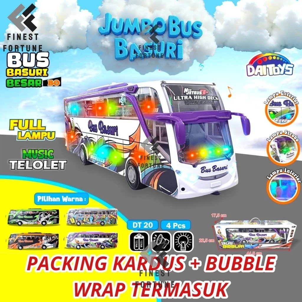MAINAN ANAK MOBIL BUS BASURI JUMBO / MAINAN MINIATUR BUS OLENG BASURI VIRAL DT20 / MAINAN ANAK BUS T