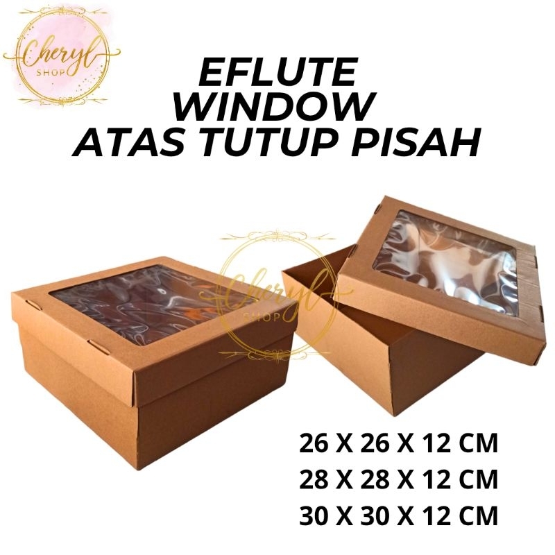 

(5 PCS) DOS / DUS KUE EFLUTE WINDOW TUTUP PISAH TINGGI 12 CM UK 26 CM & 28 CM & 30 CM / Karton Box Kotak Hampers Eflute Window Tutup Pisah