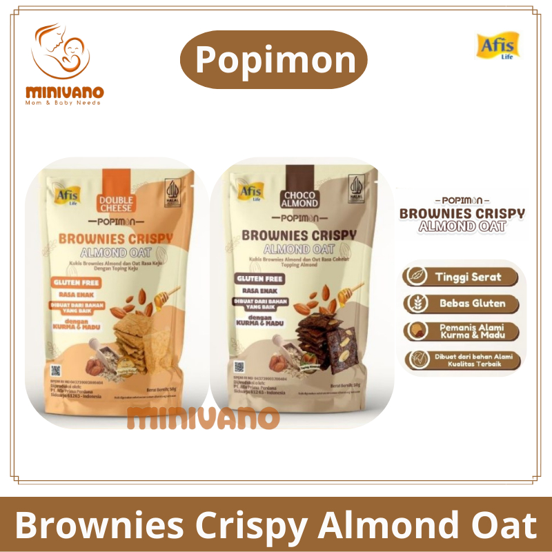 

POPIMON Brownies Crispy Almond Oat - Afis - Snack Cemilan Sehat