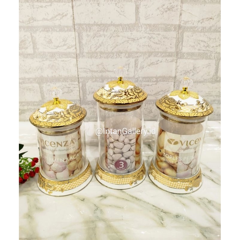 Toples Permen Kaca Keramik Set 3 Pcs Vicenza
