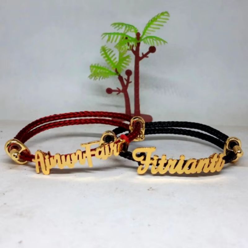 Gelang Tali serut Custom Nama | Gelang Nama Lapis emas | Gelang Nama simpel