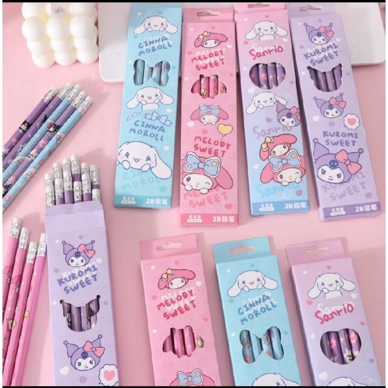 

Pensil HB 1 Set isi 6 Pcs Motif Kartun Sanrio Lucu