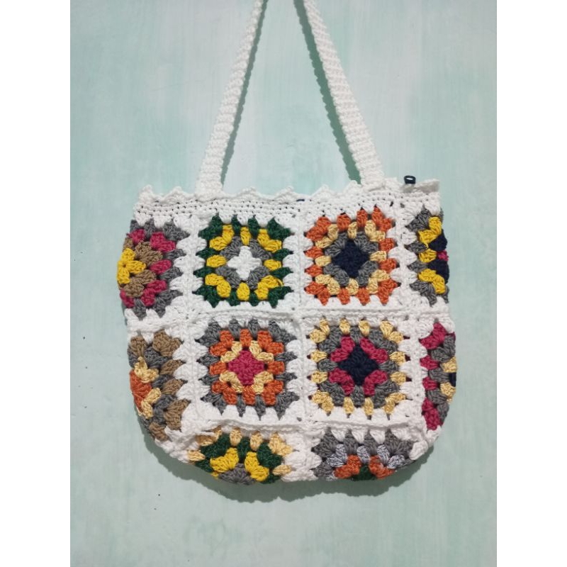 tas bahu rajut motif granny squere/totebag rajut granny