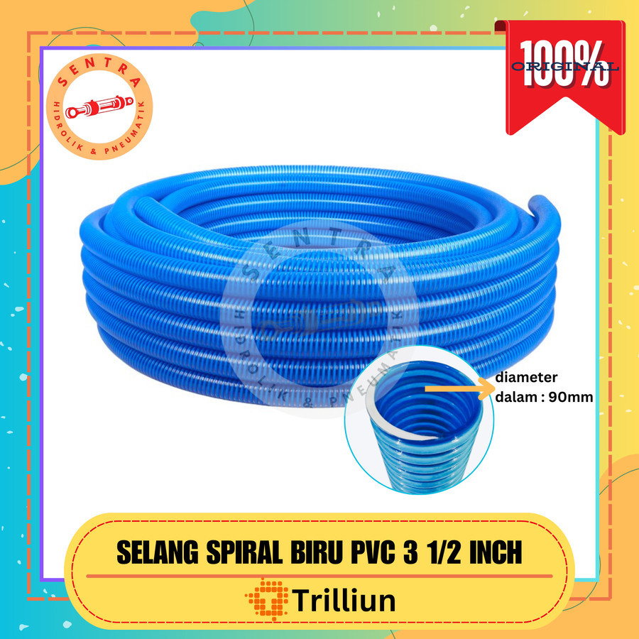 TRILLIUN SELANG SPIRAL BIRU 3 1/2 INCH PVC HOSE POMPA HISAP IRIGASI 3 1/2 INCI 90MM