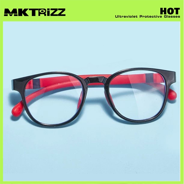 MKTRIZZ Kacamata Anti Radiasi Kacamata Anak Kids Ringan Oval Kacamata - Black Hitam Red Merah