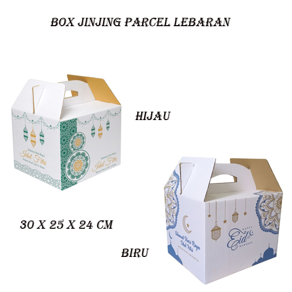 

Box Jinjing Eid Mubarak Kardus Tenteng Kemasan Parcel Sembako Lebaran Idul Fitri 30x25x24 cm