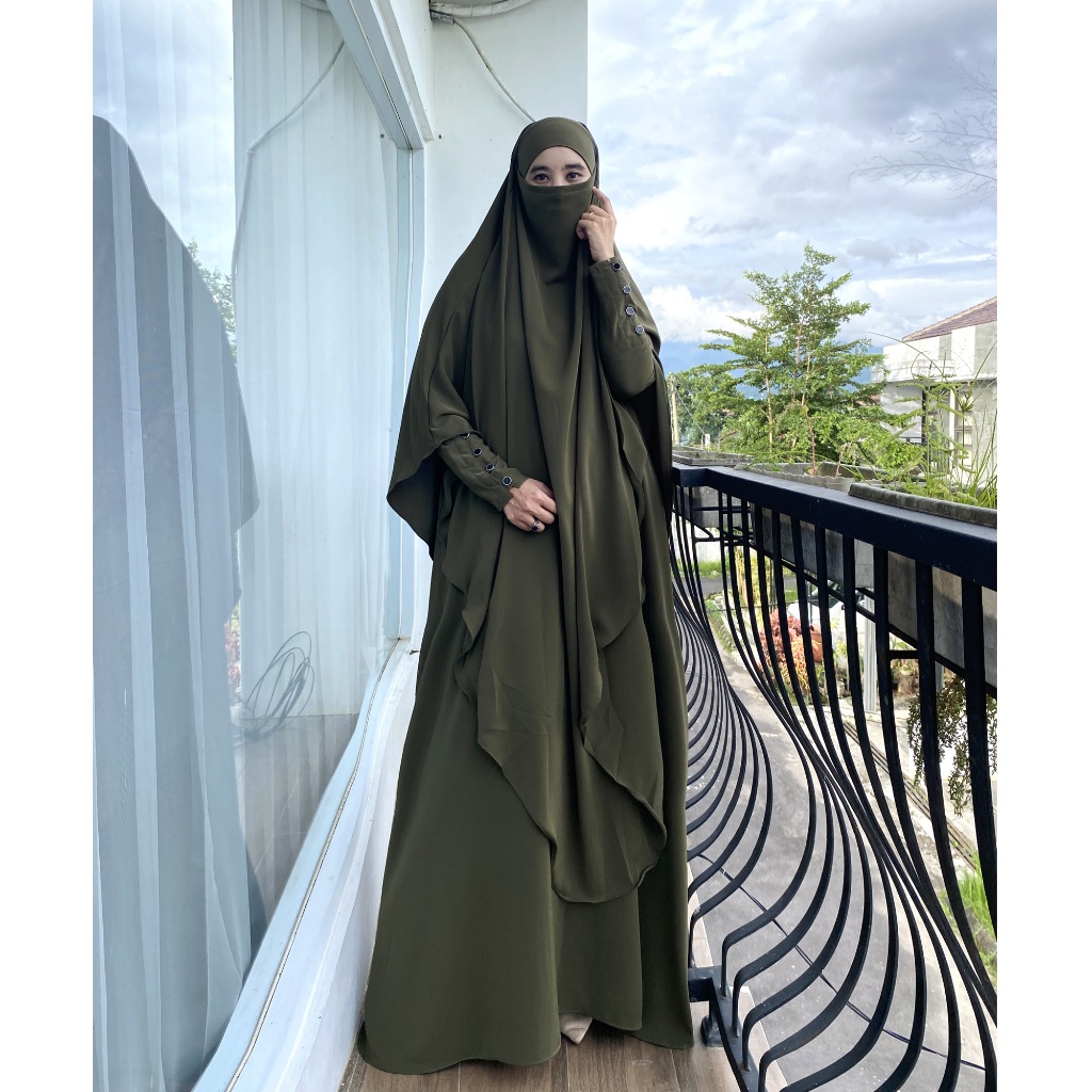 gamis abaya ASSYABIYA Set French Khimar JUMBO Bahan Anti UV Mewah Elegan Wanita Syari Muslim Lebaran