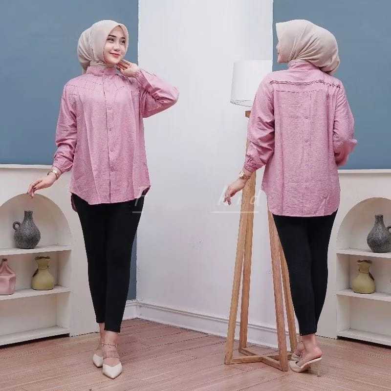 Mona Blouse Rempel Kancing Belakang Ld 110 Ld 120 baju atasan wanita polo linen terbaru-? nih in ni 