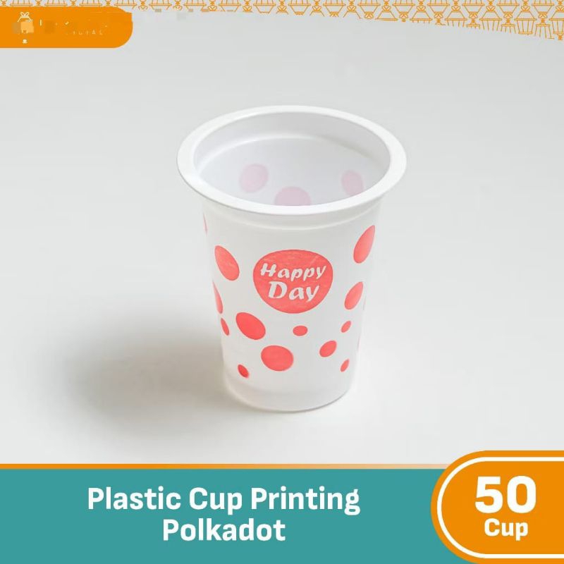 (100 pcs) Gelas Plastik Polkadot Merah Putih / Gelas Plastik Bola - Bola Merah / Gelas Plastik Tahan