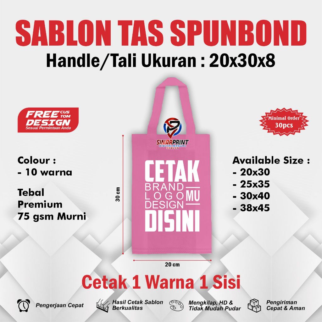 

Sablon Tas Spunbond 20x30 Handle Tali Goodiebag Kain Nonwoven Press Minimal Order 30 pcs