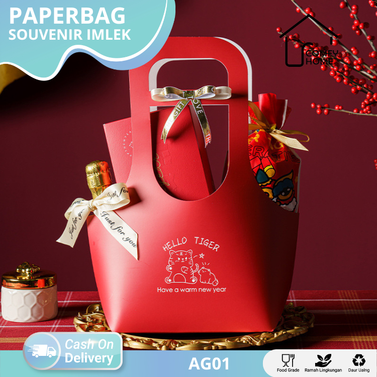 

Tempat Cookies Hampers Roti Imlek CNY / Paperbag Souvenir Imlek / Goodiebag gift Flower /Handflower